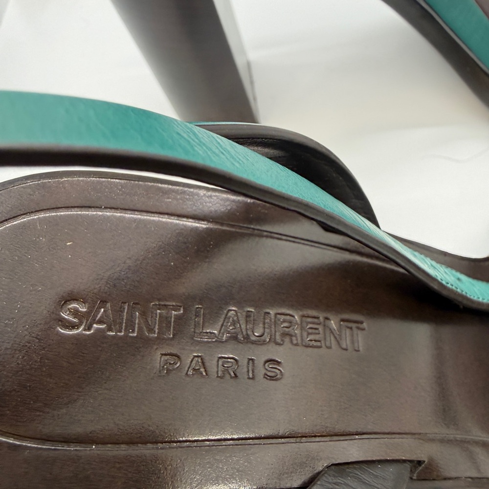 Saint Laurent Teal and Brown Heeled Sandals - Picture 3 of 8